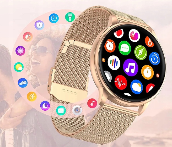 SMARTWATCH ZEGAREK DAMSKI POLSKIE MENU ROZMOWY WIADOMOŚCI 4 PASKI