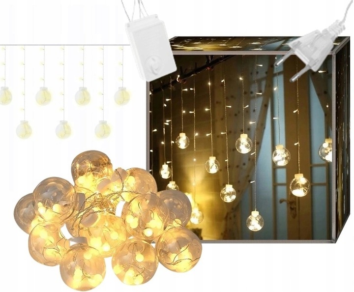 Kurtyna świetlna girlanda lampki świąteczne kule bombki led sople 1005
