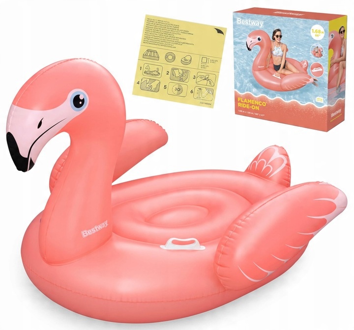 Materac Dmuchany Flaming GIGANT na Basen Plażę Uchwyty 168x120cm Bestway