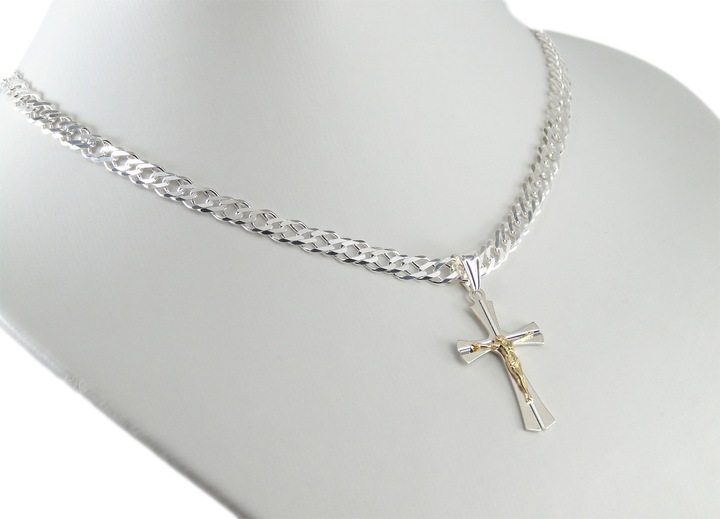 Srebrny Łańcuszek Romby Rombo 6,5mm 60cm + Krzyżyk