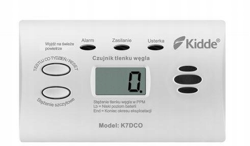 Czujnik czadu Tlenku węgla Detektor CO Bezprzewodowy Kidde K7DCO 10 lat LCD