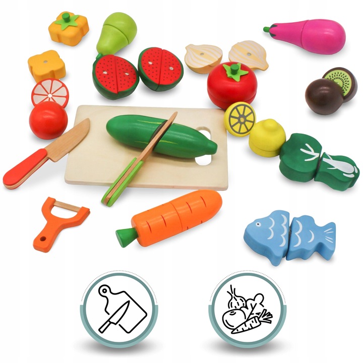 Drewniane Owoce i Warzywa Do Krojenia Zestaw XXL ze Skrzynką 17 elementów