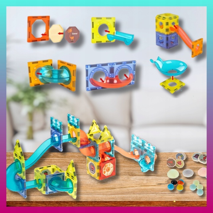 Klocki MAGNETYCZNE KONSTRUKCYJNE świecący tor 110 el 3D MAGNETIC Edukacyjne