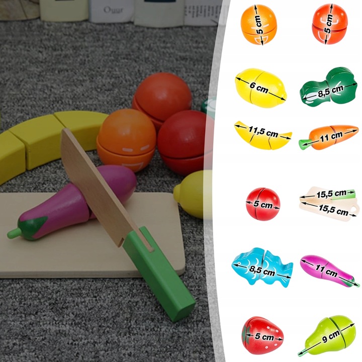 DREWNIANE WARZYWA I OWOCE ZESTAW DO KROJENIA ZESTAW PRZENOŚNY DO ZABAWY XXL