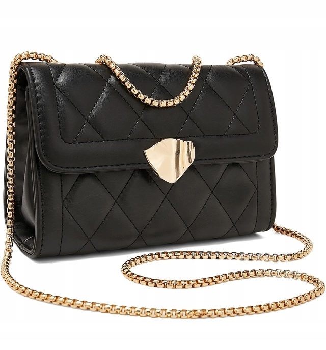 Czarna Mała Torebka damska z łańcuszkiem pikowana wizytowa vintage