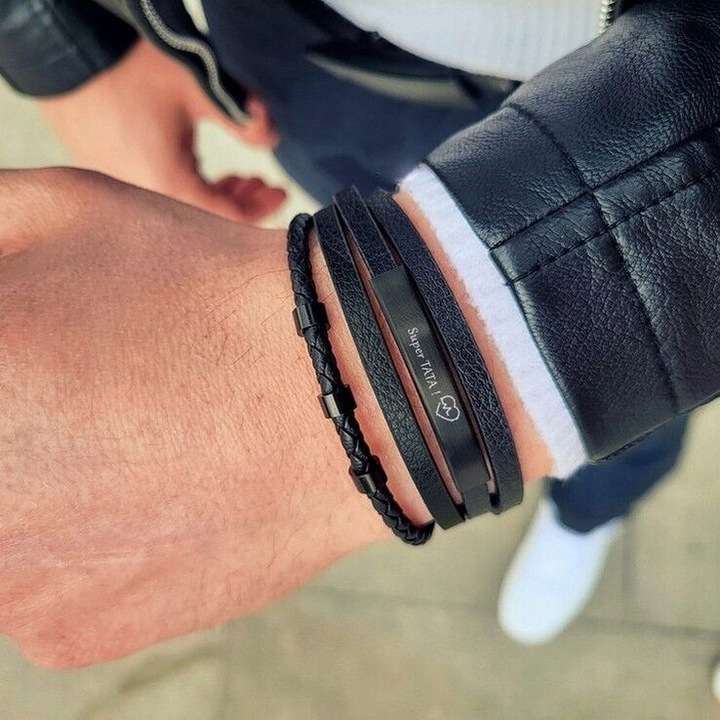 Bransoletka dla SYNA taty BRATA z GRAWEREM czarna