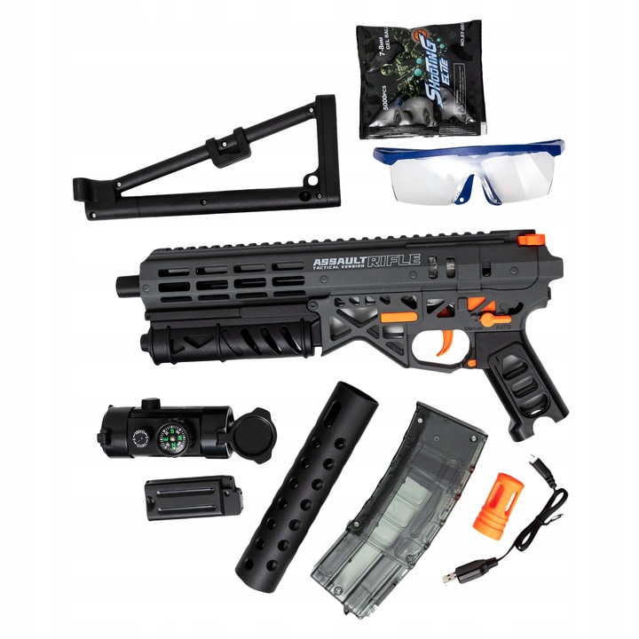 KARABIN PISTOLET AUTOMATYCZNY NA KULKI ŻELOWE DUŻY ZESTAW 70 CM + OKULARY