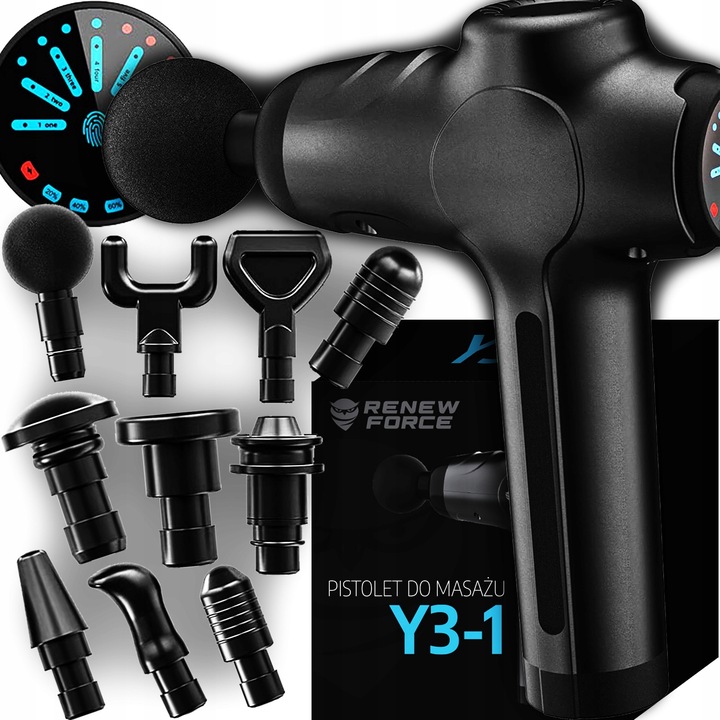 PISTOLET DO MASAŻU masażer do pleców ciała nóg karku stóp +10 KOŃCÓWEK 120W