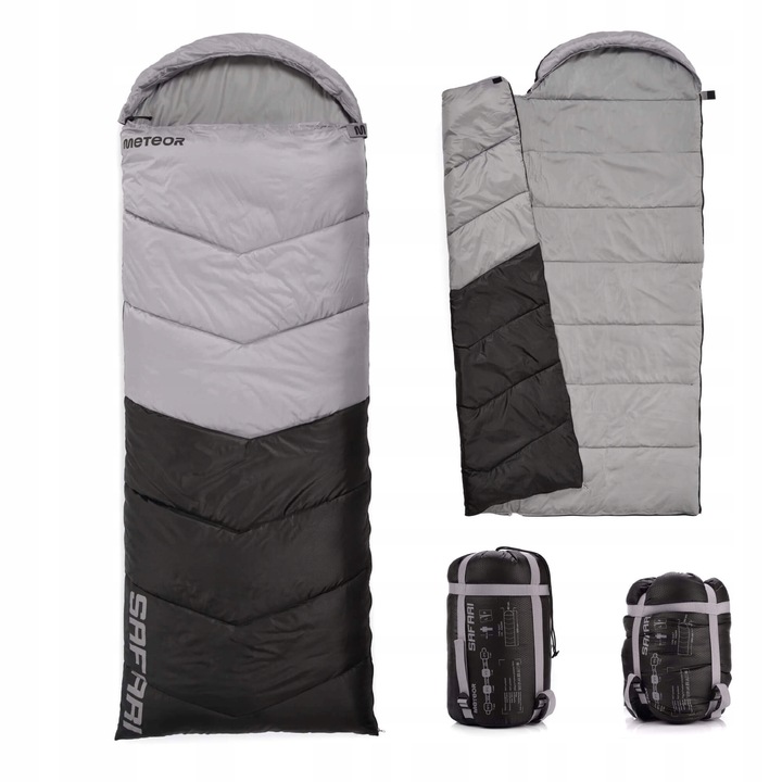 ŚPIWÓR TURYSTYCZNY KOŁDRA Z KAPTUREM PODUSZKĄ SAFARI METEOR lewy 190+30x80