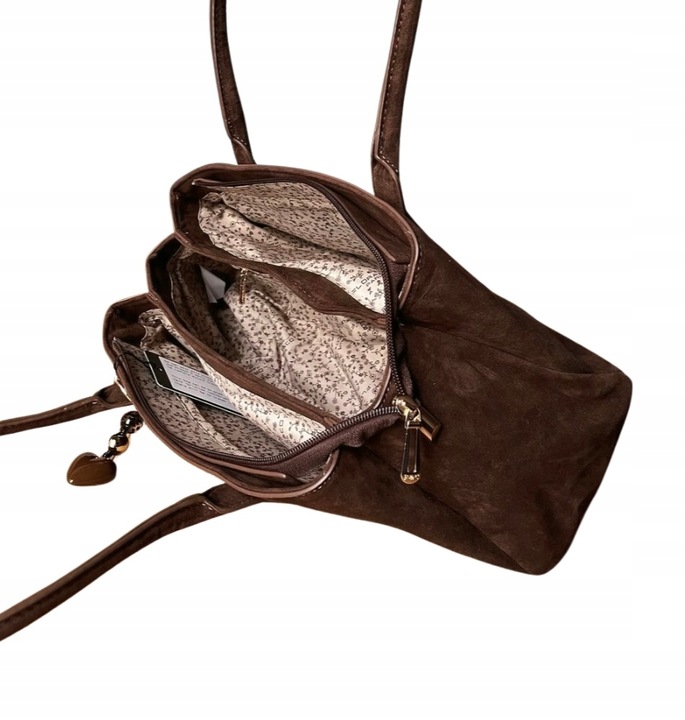 Flora&Co torebka shopper brązowy czekoladowa zamszowa torebka jamnik