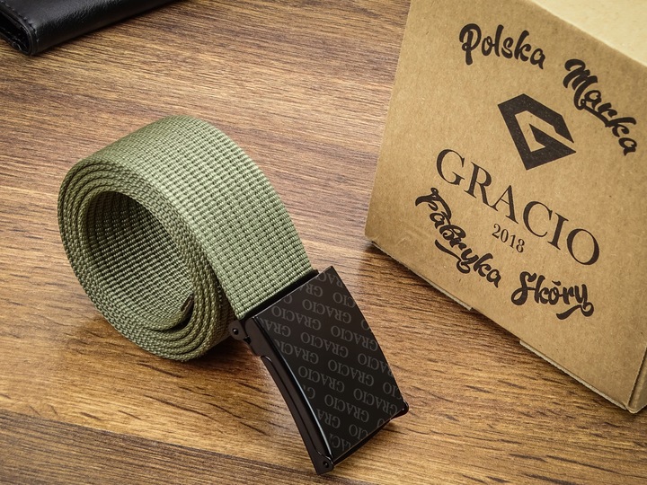 Pasek do Spodni Parciany KHAKI klamra GRACIO Męski Prezent 125cm