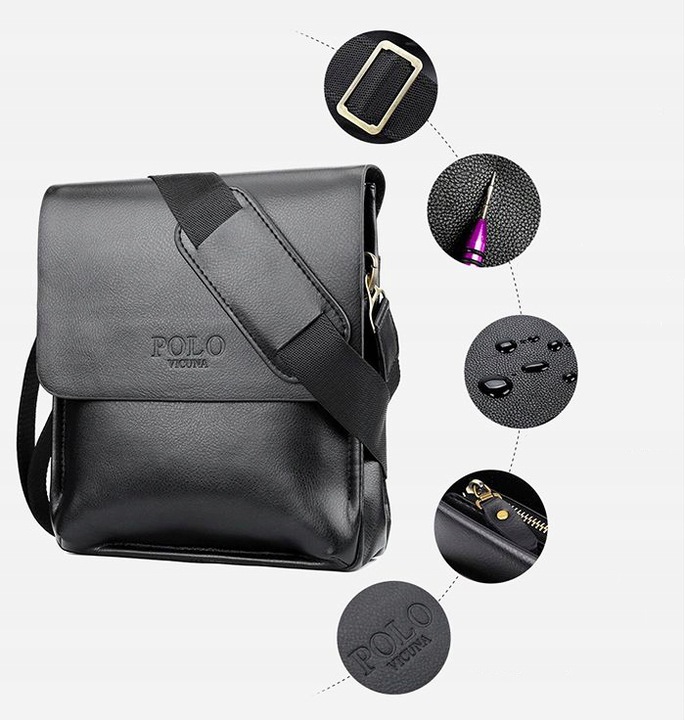 TORBA MĘSKA SKÓRZANA LISTONOSZKA NA RAMIĘ Z KIESZENIĄ Z KLAPĄ CZARNA