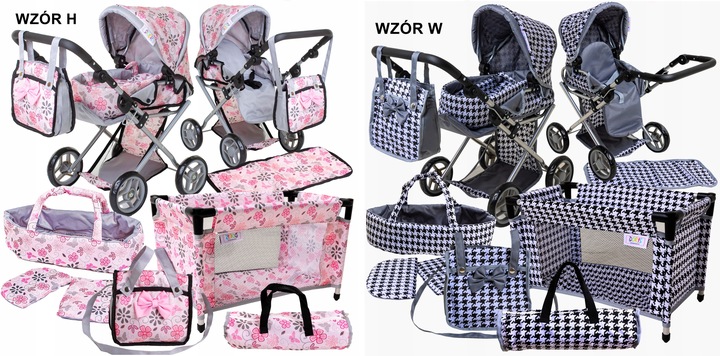 Wózek dla lalek 3w1 ZESTAW XXL -NOSIDŁO ŁÓŻECZKO POŚCIEL TORBA PRZEWIJAK