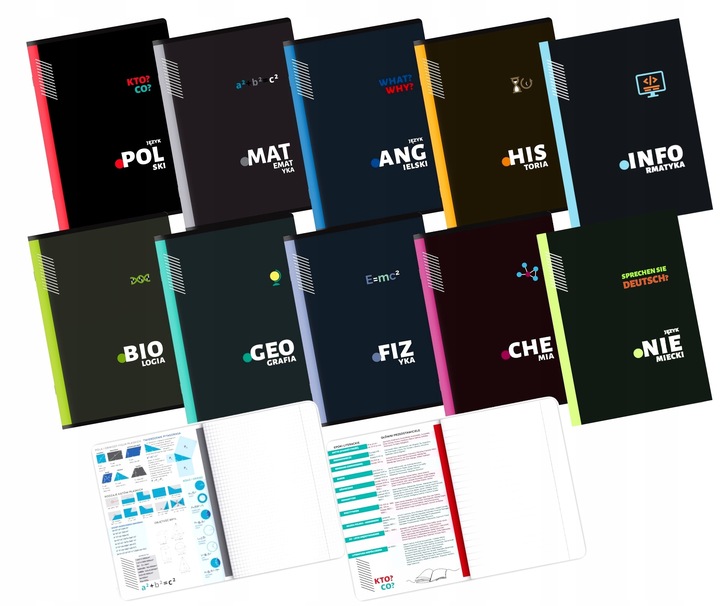 Komplet Zestaw ZESZYTÓW TEMATYCZNYCH kl 7-8 a5/60k + kolorowe ściągi 10 szt