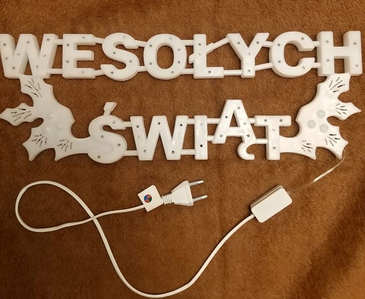 NAPIS ZIMNO BIAŁY WESOŁYCH ŚWIĄT ŚWIECĄCY LED Z PROGRAMATOREM 8 FUNKCJI