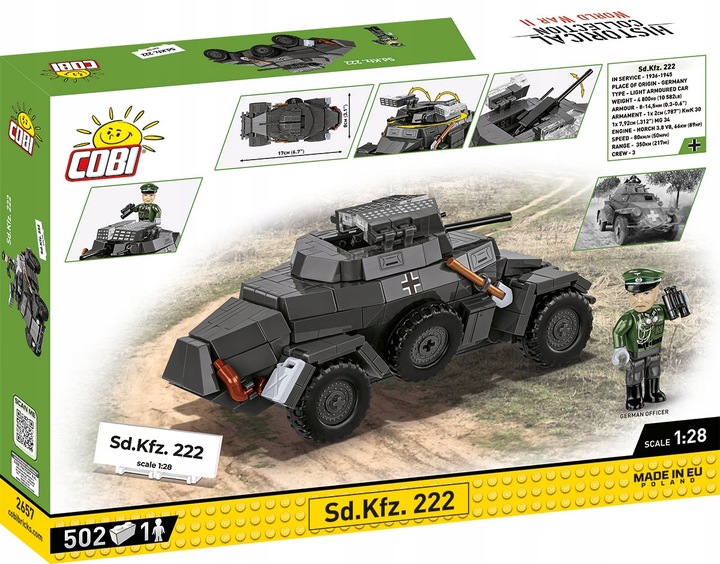Klocki COBI 2657 Sd.Kfz.222 lekki pojazd niemiecki bojowy siły zwiadowcze