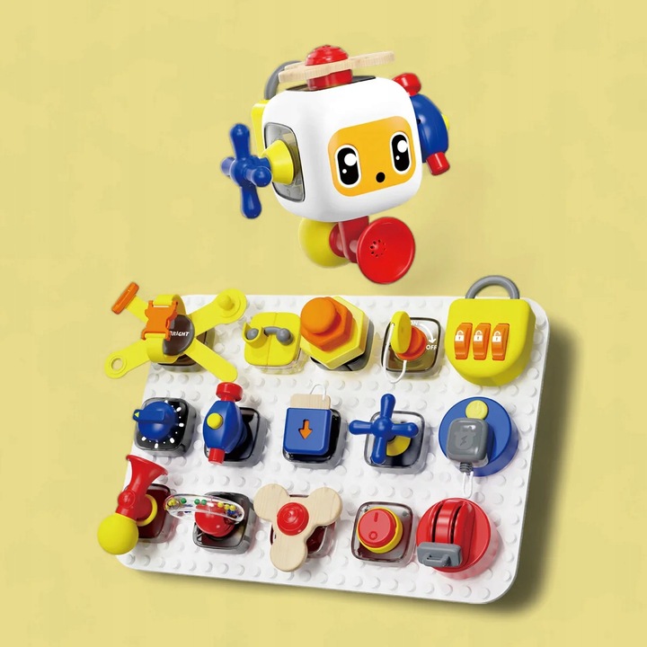 Tablica manipulacyjna z kostką i doczepianymi elementami 12 mies.+ TOPBRIGH