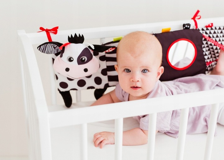 BaliBaZoo KSIĄŻECZKA HARMONIJKA KRÓWKA sensoryczna do łóżeczka dwustronna