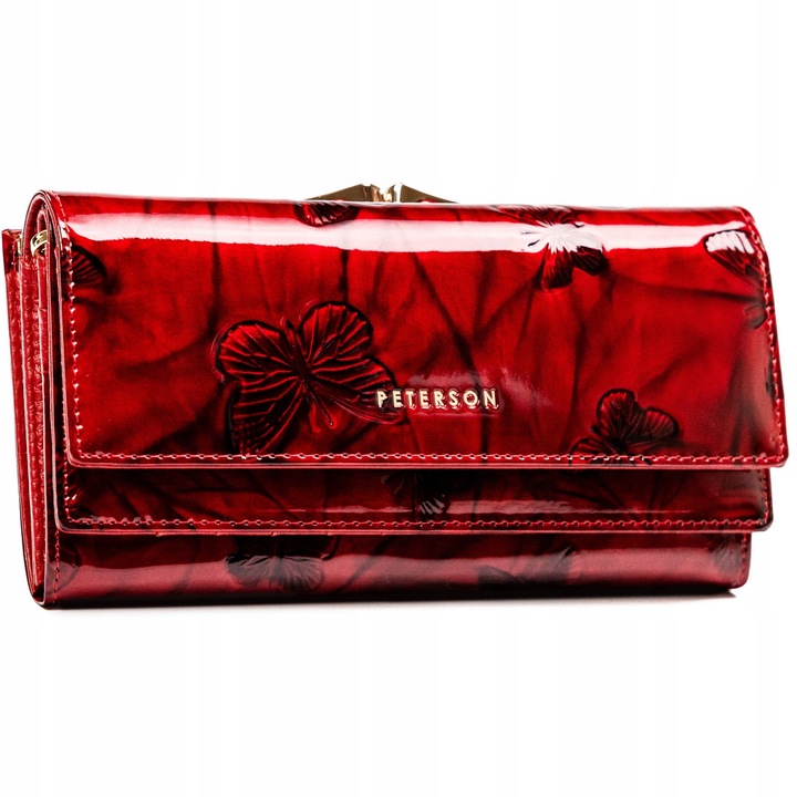 Portfel damski skórzany PETERSON duży czerwony super pojemny RFID STOP kart