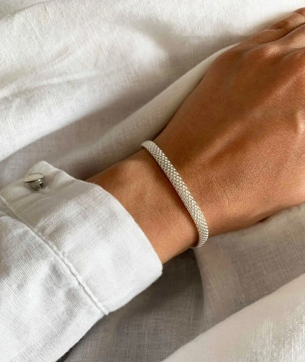 SREBRNA BRANSOLETKA DAMSKA TUBA AŻUROWA Z SERCEM NA RĘKĘ + GRAWER