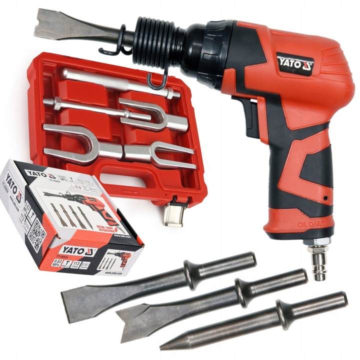 YATO KPL. MŁOTEK PNEUMATYCZNY DO SWORZNI DRĄŻKÓW PRZEGUBÓW DO RDZY +4 DŁUTA