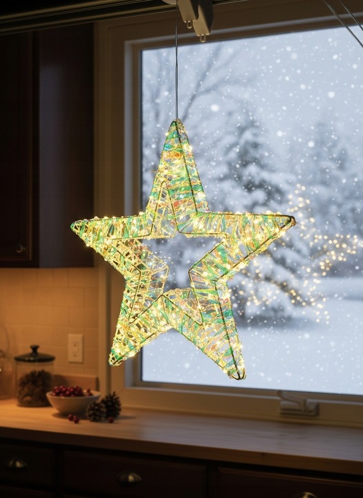 Ozdoba Do Okna Wisząca Gwiazda Świąteczna LED Świecąca z Obu Stron 8 trybów