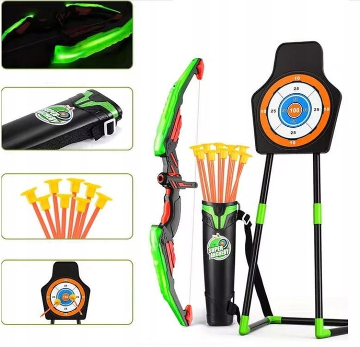 DUŻY ŁUK LED ŚWIECĄCY STRZAŁY TARCZA KOŁCZAN BEZPIECZNY ZESTAW STRZELECKI