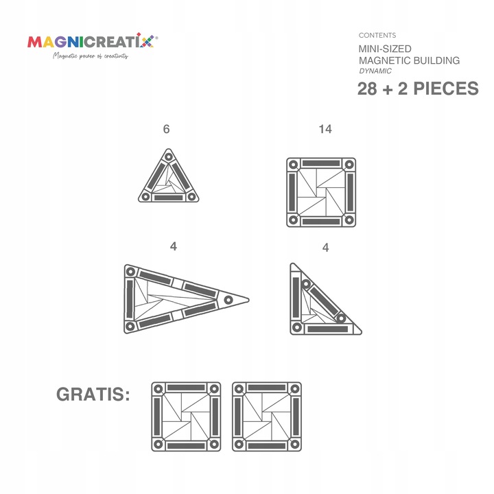 MINI Klocki Magnetyczne MAGNICREATIX Mini Tiles – 28 el. + 2 GRATIS!
