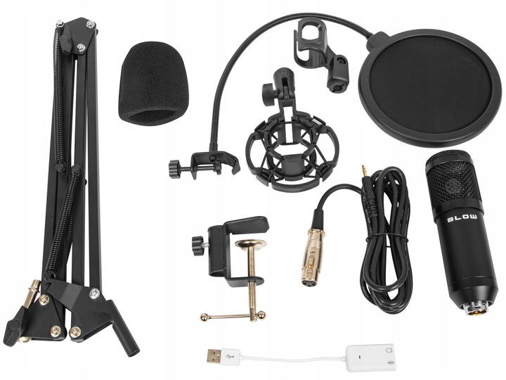 MIKROFON STUDYJNY USB JACK POJEMNOŚCIOWY GAMINGOWY STATYW FILTR DUZY ZESTAW