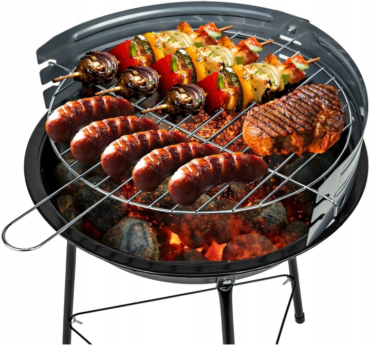 GRILL WĘGLOWY OGRODOWY Rino Garden GW-RH-O Chromowany Ruszt Okrągły Stalowy