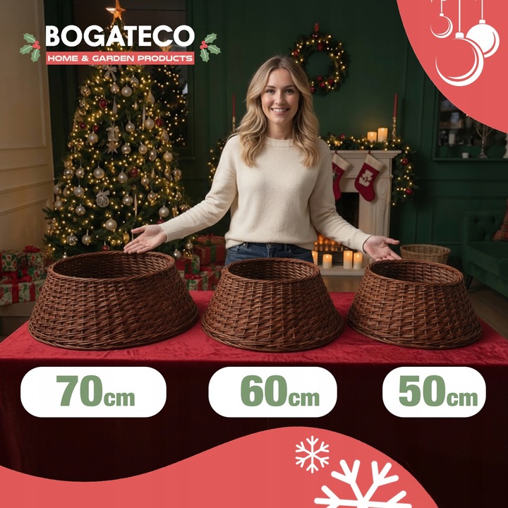 OSŁONA WIKLINOWA NA STOJAK POD CHOINKĘ 70CM OSŁONKA DO CHOINKI BRĄZOWA