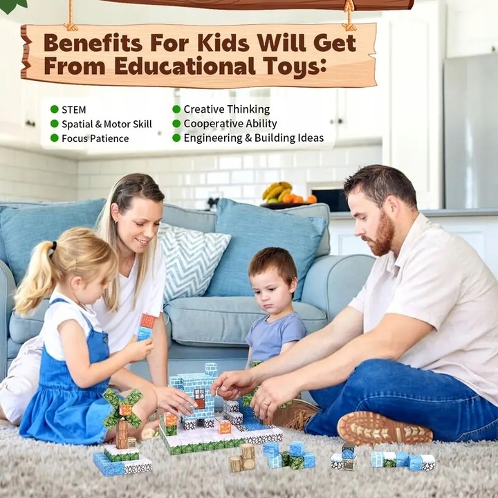 KLOCKI MAGNETYCZNE 3D LEŚNY ZAMEK BLOKI BUDYNKI ROŚLINY 100 ELEMENTÓW