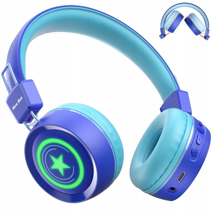 SŁUCHAWKI DLA DZIECI NEW BEE KH22B BEZPRZEWODOWE SKŁADANE LED BLUETOOTH 32h