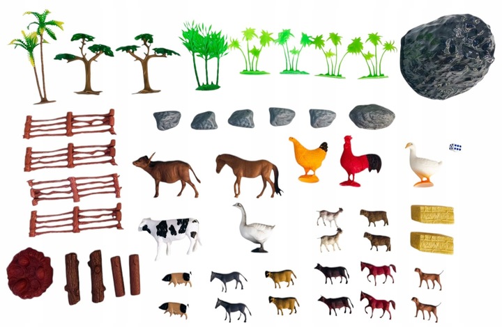 FARMA FIGURKI ZWIERZĘTA WIEŚ DUŻY ZESTAW W POJEMNIKU GOSPODARSKIE ZAGRODA M