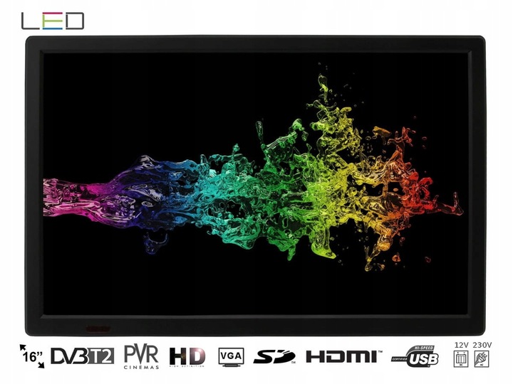 Telewizor SMART Android TV 16 cali WiFi BT USB HDMI DVBT2 230V 12V Netflix