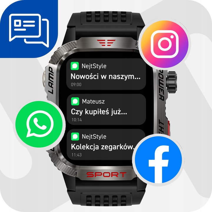 SMARTWATCH MĘSKI MILITARNY ZEGAREK POLSKIE MENU ROZMOWY 600 MAH SMART WATCH