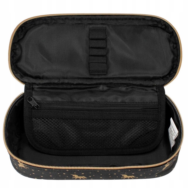 TORNISTER PLECAK SZKOLNY CZARNY ZŁOTY JEDNOROŻEC PIÓRNIK TUBA BIDON 5EL