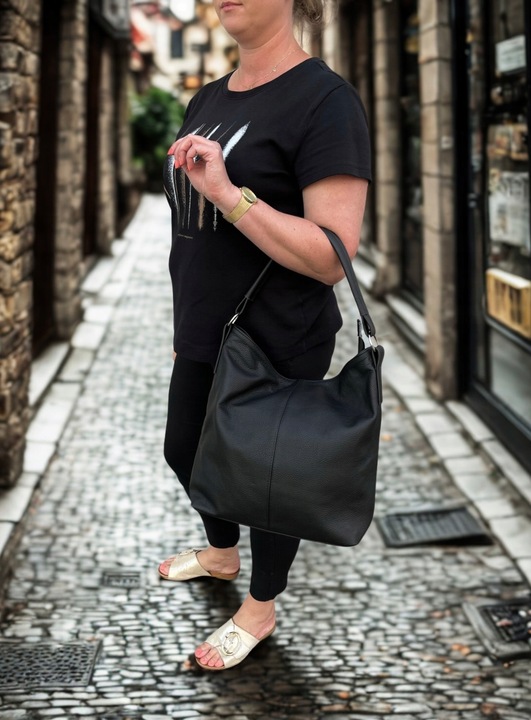 CZARNA TOREBKA SKÓRA NATURALNA WOREK SHOPPER A4 KLASYCZNA TORBA SKÓRZANA