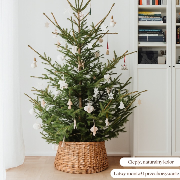 Osłona / kosz / osłonka wiklinowa na stojak pod choinkę NATURALNA Ø 50 cm