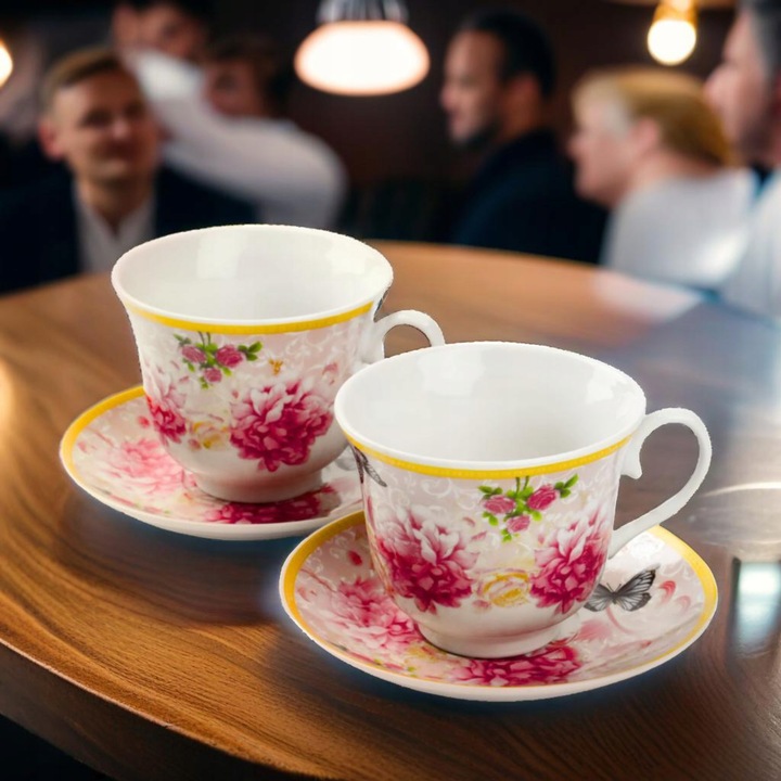 2x FILIŻANKA ZE SPODKIEM KWIATY 250ml do KAWY HERBATY FILIŻANKI DO ESPRESSO