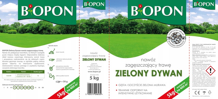 BOPON Nawóz zagęszczający trawę do trawnika ZIELONY DYWAN Biopon 5kg - 2opk