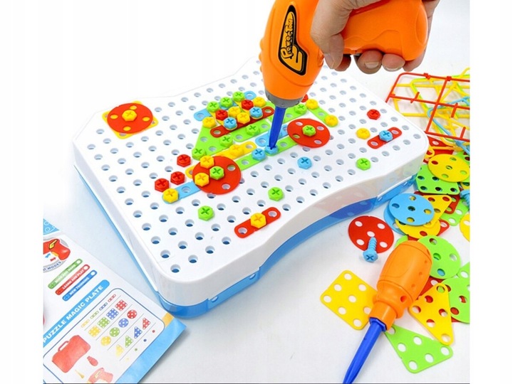 WKRĘTARKA ZESTAW KONSTRUKCYJNY dla dzieci ŚRUBKI 3D Kolorowe klocki Kuferek