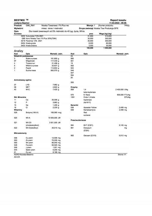 Koncentrat dla kur niosek Koncentrat kura nioska 30% na 100 kg paszy