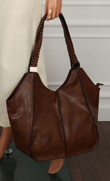 Torebka Damska na Ramię Włoskiej Marki Torba Miejska Shopper L16730 Brązowa