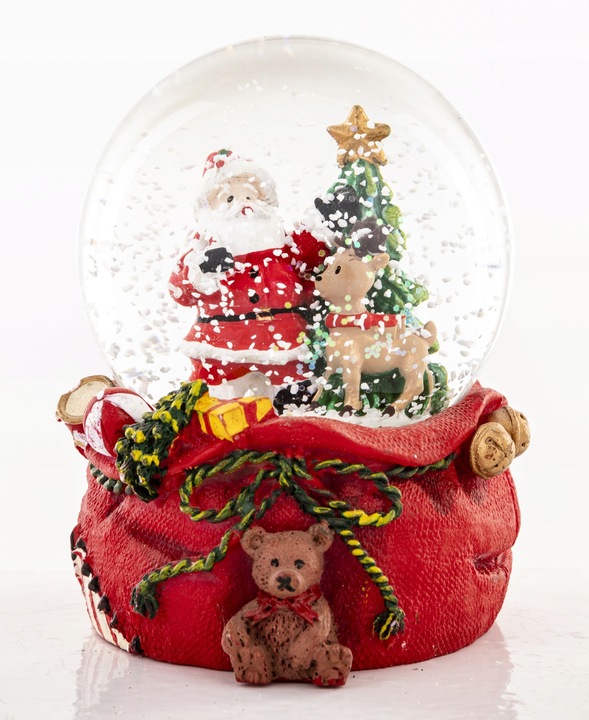 KULA ŚNIEŻNA Z MIKOŁAJEM I RENIFEREM 8,5x7x6,5CM