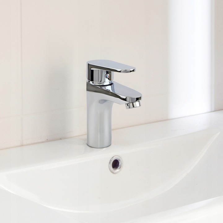 Bateria umywalkowa stojąca srebrna łazienkowa kran do umywalki chrom YOKA