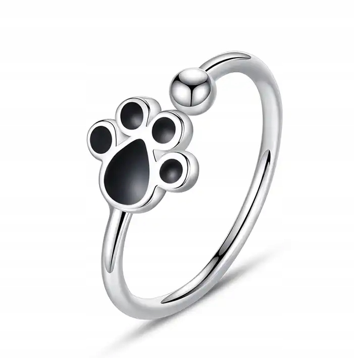 Srebrny pierścionek otwarty ŁAPKA PUPILA psia łapa regulowany S925