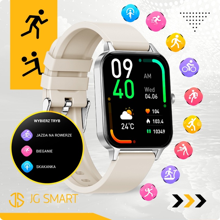 SMARTWATCH ZEGAREK DAMSKI ROZMOWY MENU PL PULS SMART WATCH SREBRNY 2 PASKI