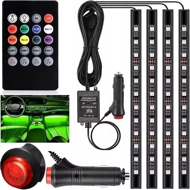 Paski LED 12V - OŚWIETLENIE LEDOWE Ledy wnętrza auta Taśma kabiny samochodu