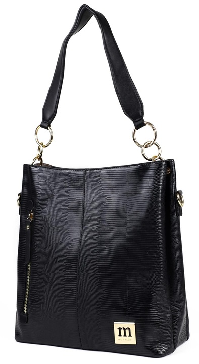 Torebka Damska MONNARI SHOPPER NA RAMIĘ Listonoszka Czarna PASEK LOGO